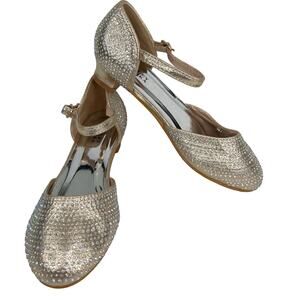 Badgley Mischka Girls Metallic Dress Shoes 3 Rhinestones Light Gold BM84031